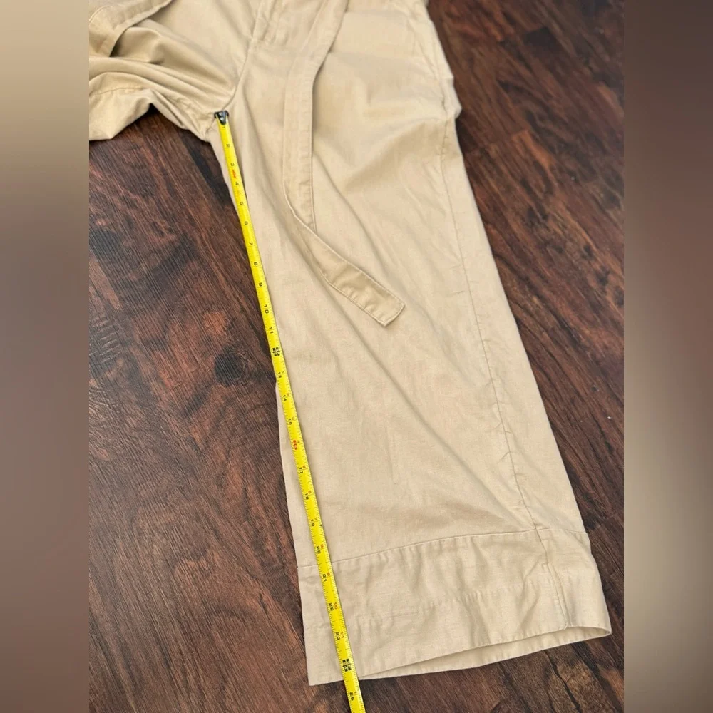 Banana Republic Blake Fit Tan Linen Blend Wide Leg Crop Pants Women’s Sz 12